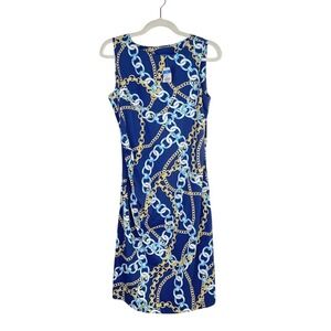 NEW J McLaughlin Chain Print Sleeveless Sheath‎ Dress Jersey Stretch Blue Size M